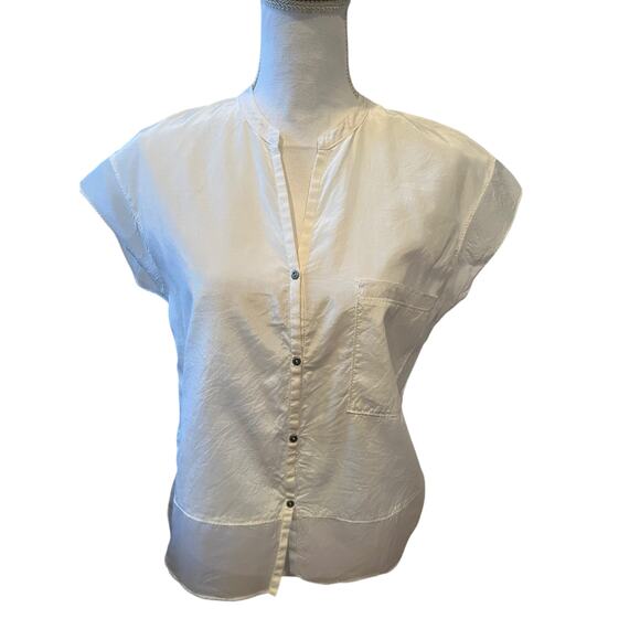 Helmut Lang Boxy Short Sleeve Multi media Collarless Top Cotton Silk Ivory - Picture 1 of 6